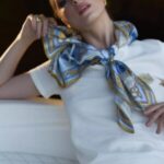 Платок «Реки России» by NINA RUCHKINA, голубой 100% шёлк — изображение 2
